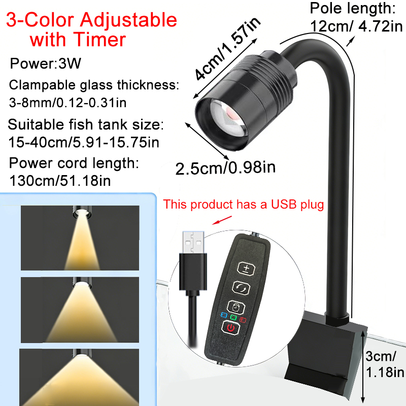 Aquarium Plant Light - Lâmpada LED USB 3W para Aquários